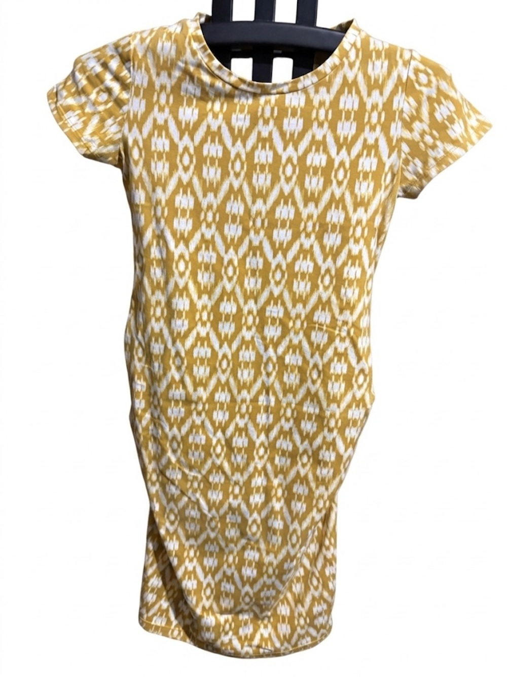 Women’s Maternity Mustard Ikat Midi Dress with Short Sleeves
